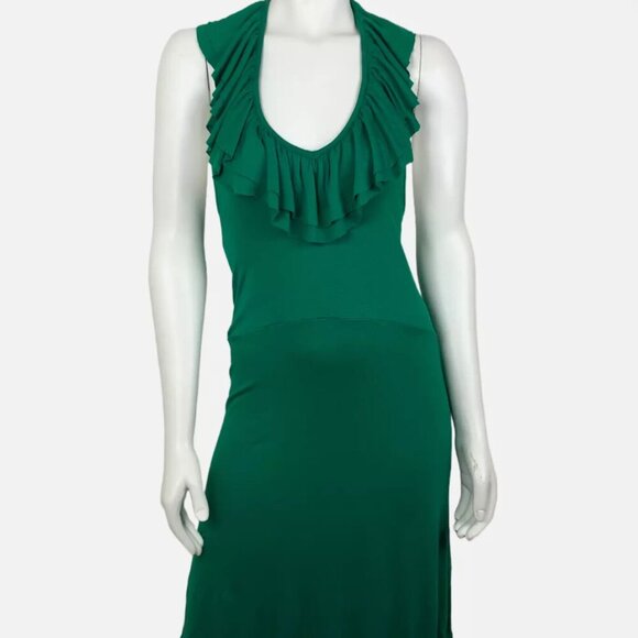 VTG David Bitton Green Halter Summer Dress Ruffles Y2K Sz SP-Retro-Ruffeled-Boho - Picture 1 of 10